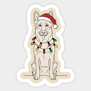 Christmas White German Shepherd Santa Hat Lights Dog Lover Sticker